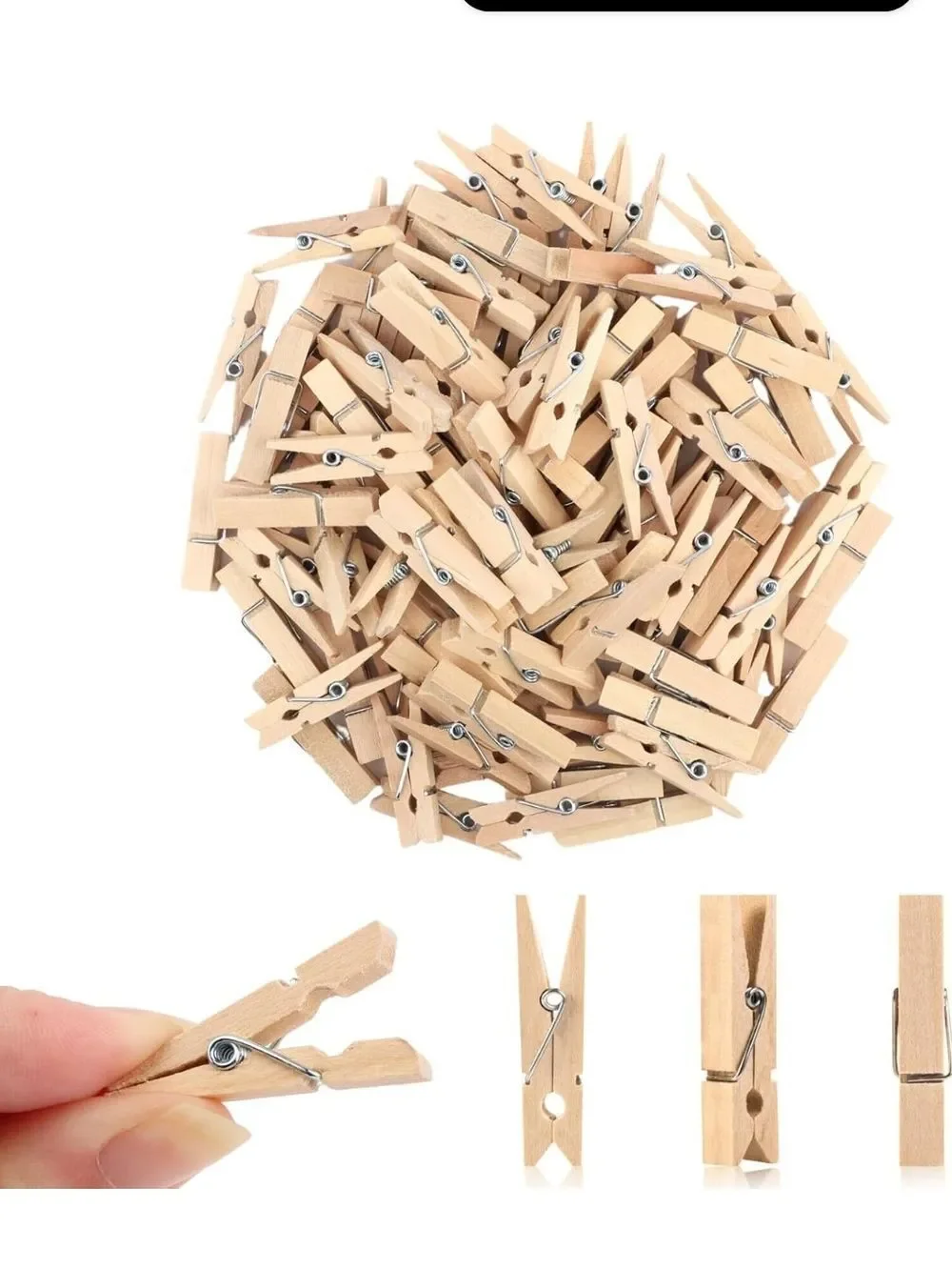 Natural Wood Mini Clothespins - 200 Neutral Wood Party Clips